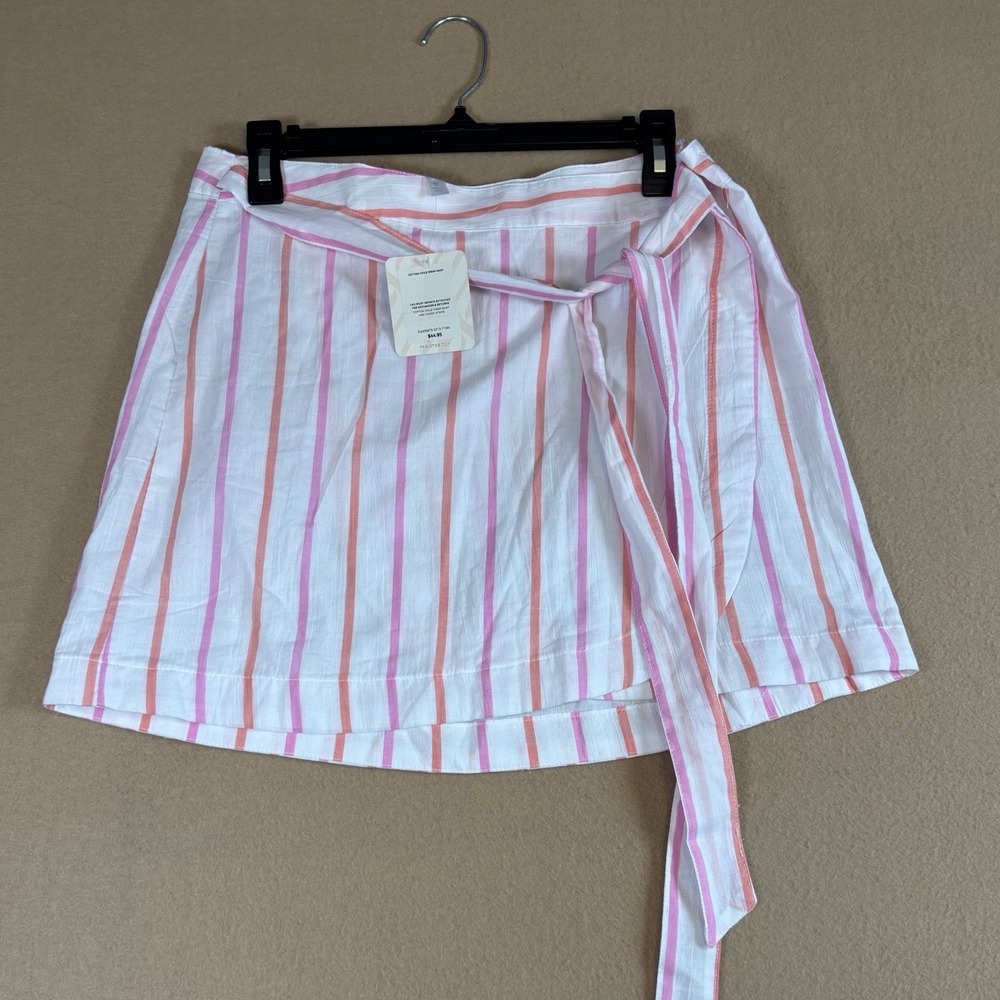 Fabletics Cotton Voile Wrap Skirt M Candy Stripe Pink Orange White Mini  NWT